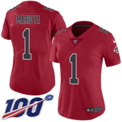 Nike Atlanta Falcons #1 Marcus Mariota Red Stitched Women's NFL Limited Rush 100th Season Jersey